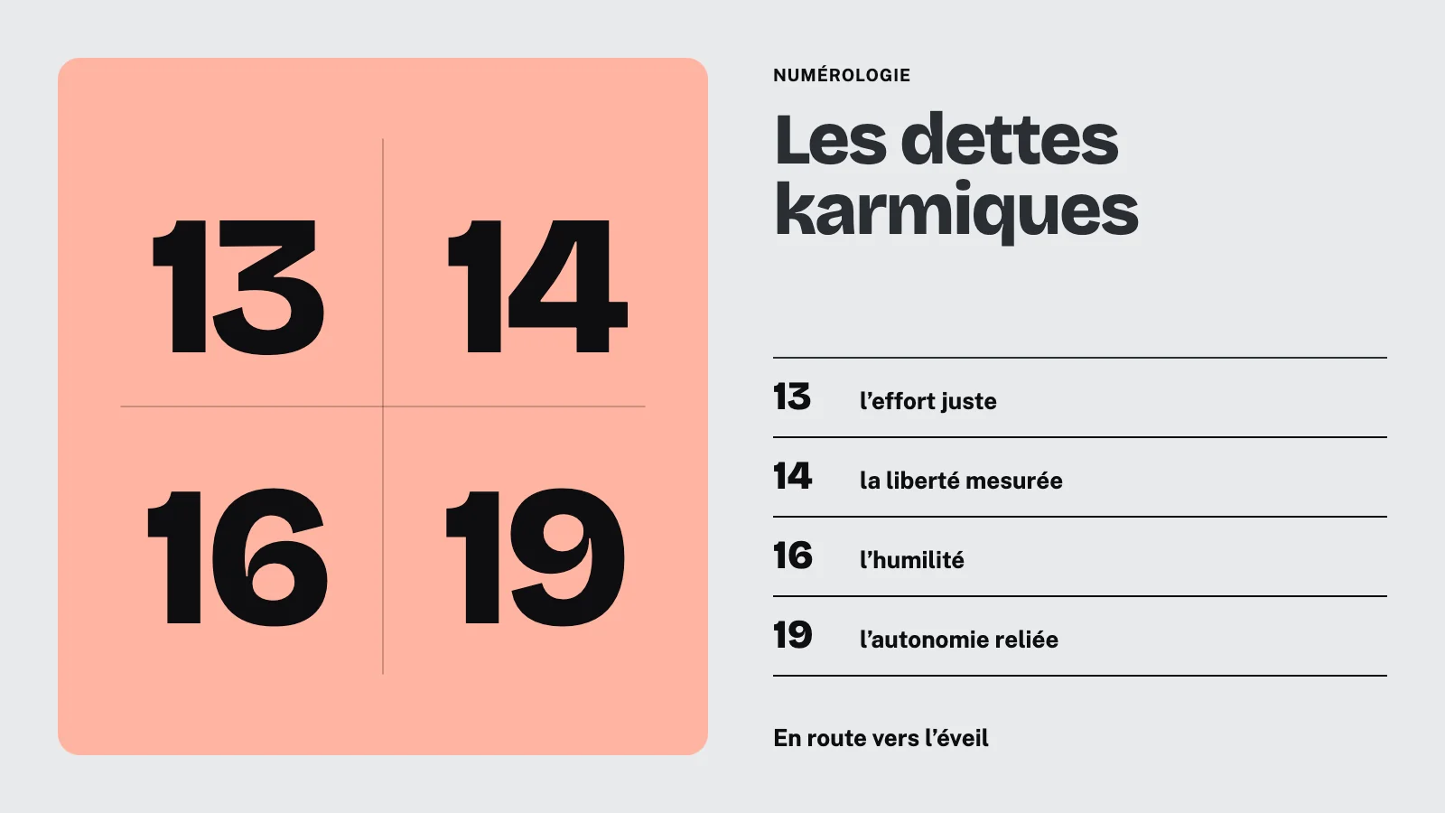 Les dettes karmiques 13, 14, 16 et 19 : l'effort juste, la liberté mesurée, l'humilité, l'autonomie reliée