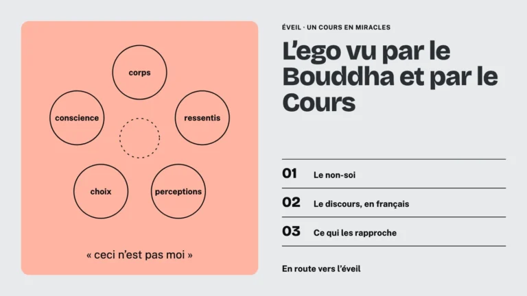 Cinq cercles (corps, ressentis, perceptions, choix, conscience) autour d'un centre vide : le non-soi