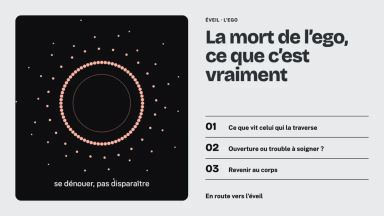 Un cercle de points corail qui se dénoue en s'éloignant du centre, sur fond noir