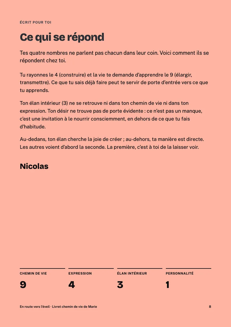 La page Ce qui se répond du livret de Marie